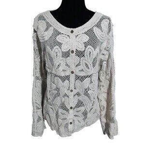 Womens‎ Cream Crochet Cardigan Grandma Cottagecore Doily Grandmillennial L